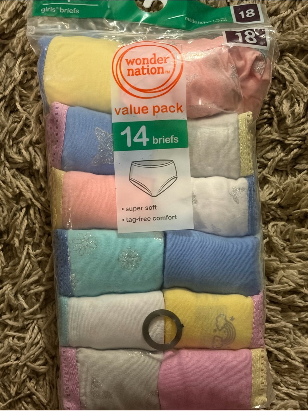 Wonder Nation Girls' 14-Pack Cotton Briefs - Pastel Multi